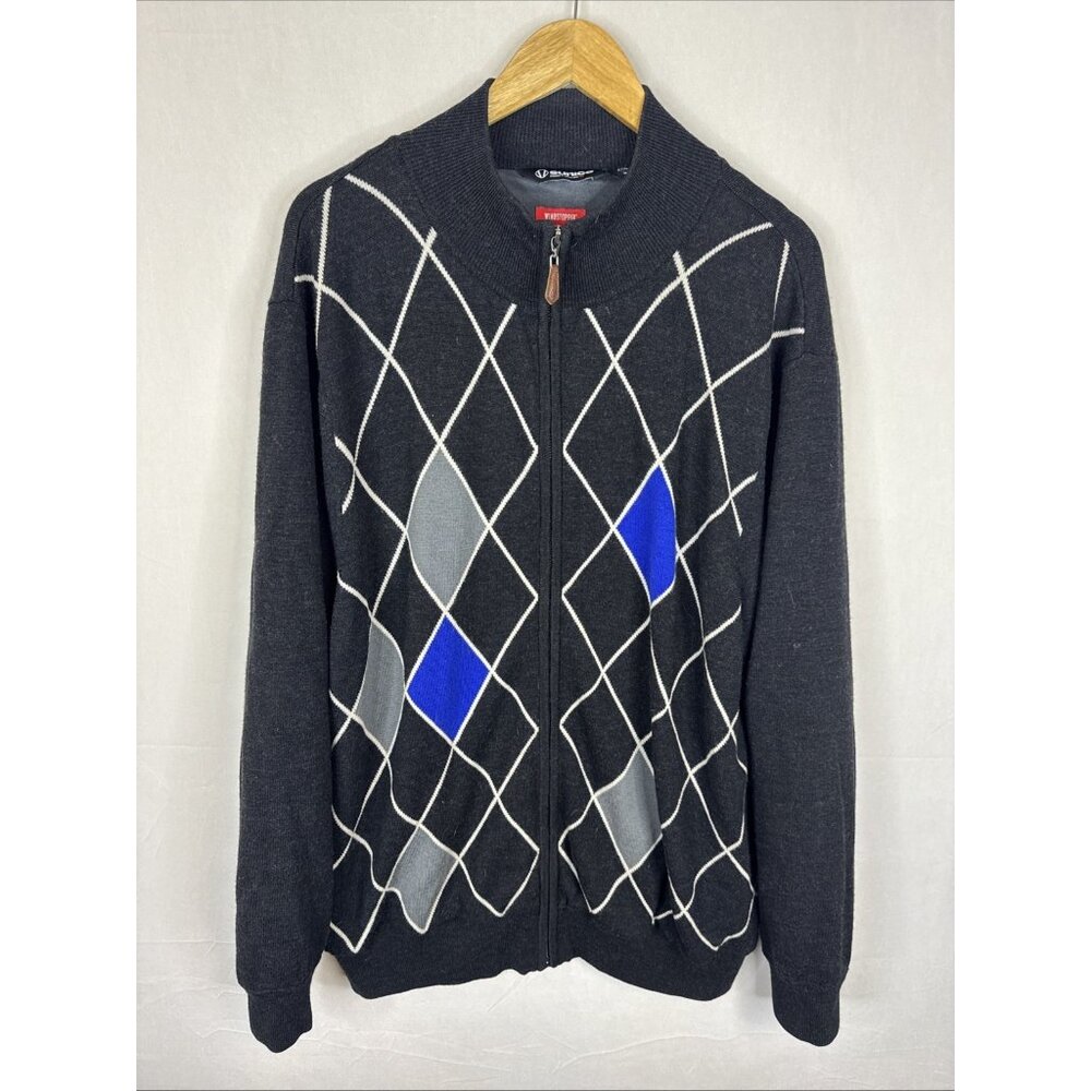Sunice Windstopper Wool Zip Cardigan Mens XXL Argyle Golf Sweater Jacket